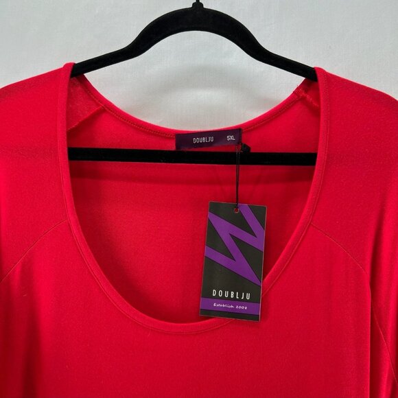 DOUBLJU Pleated Babydoll Dress 5XL Long Sleeve Scoop Neck Pullover Stretch Red - Picture 10 of 10